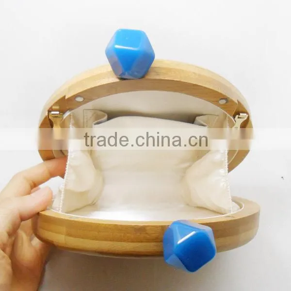2015 new arrival wooden semicircular hardbox clutch bag