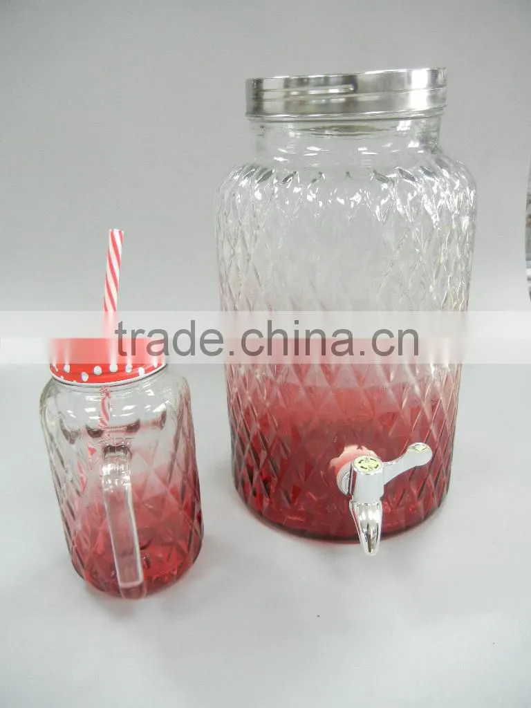 glass drink dispenser with tap and metal lid