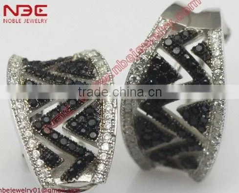 Costume 925 silver hoop earrings,black and white stone silve hoop earrings jewelry