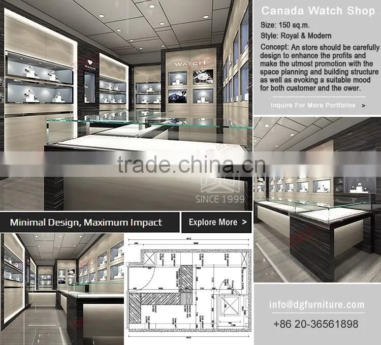 Factory Direct Sale Glass Wall Mounted Watch Display Counter