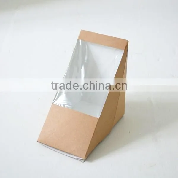 brown kraft paper Custom Logo Design Triangle Paper Sandwich Box with PP Window