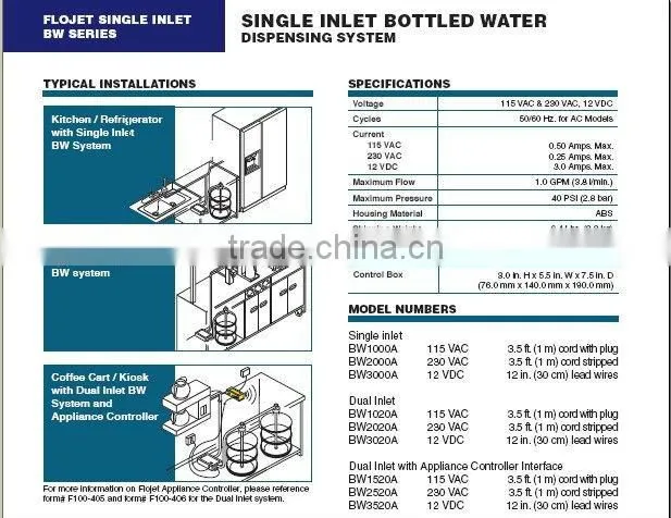 Dual Inlet Bottled Water Dispenser Flojet Pump BW2005A