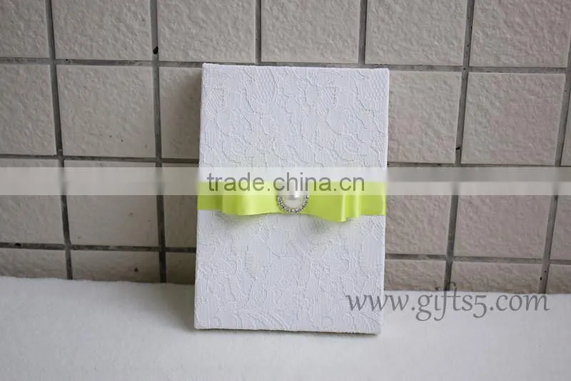 Excellent Lace Fabric Covered Wedding Invitation Boxes with pearl