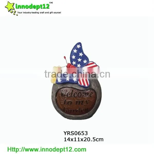 garden ornament resin owl with stone and solar light powered decoration