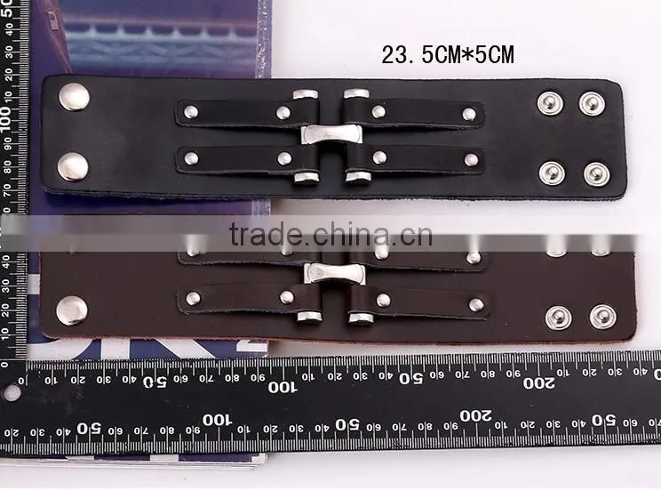 stainless steel leather wrap bracelet with good quality and low price