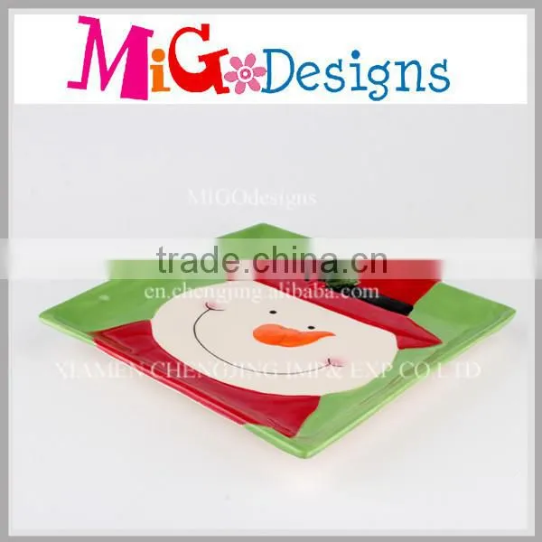 Easy Care Snowman Ceramic Square Plate OEM