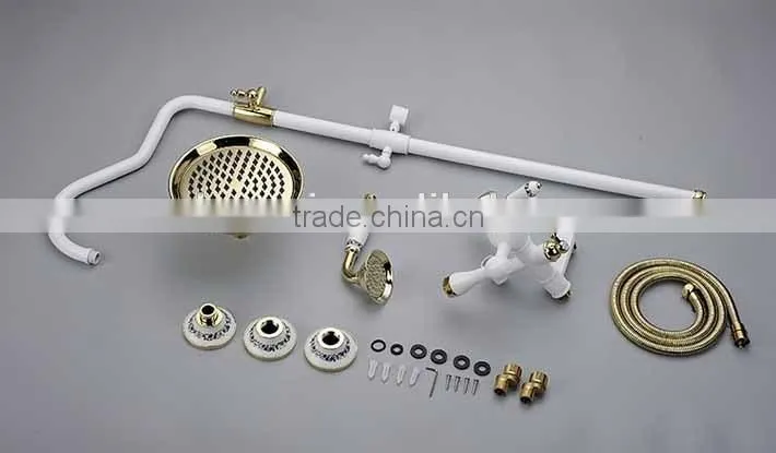 2016 Newly US wall mounted White Painting Baked bath&Shower Faucet Set Rain 8 inch Shower Head With Brass Handle Shower Golden