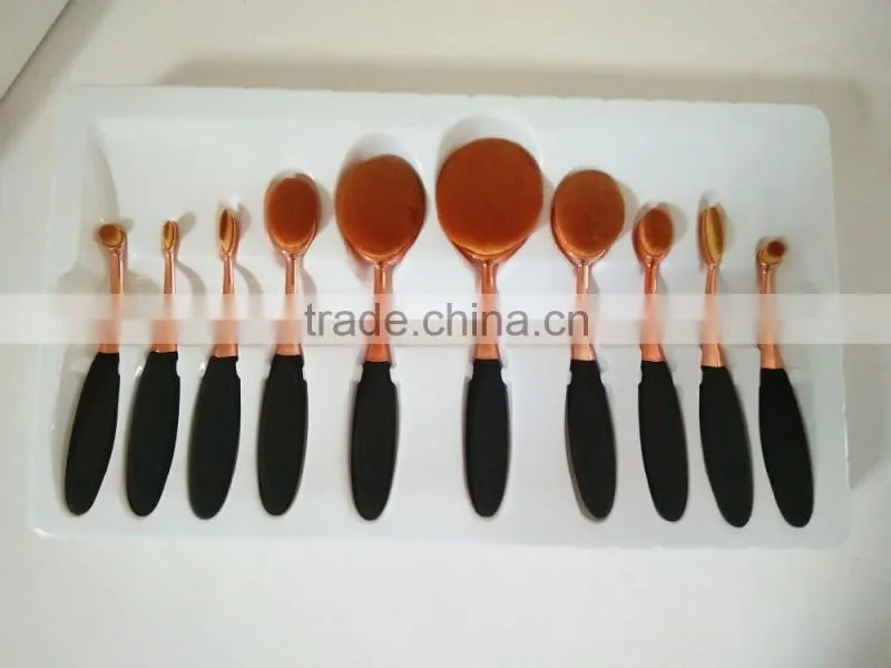 2016 Hot sale Makeup Brushes 10 Pcs Toothbrush Style Makeup Brush Set Rose Gold Oval Cosmetic Makeup set
