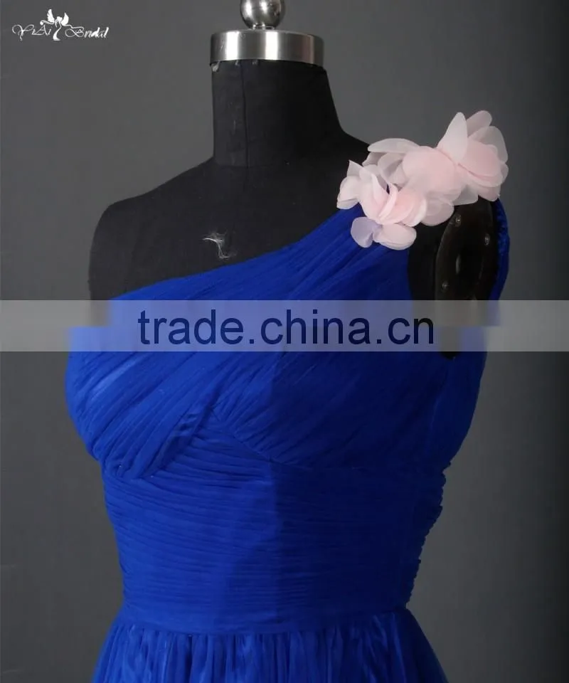 RSE661 One Shoulder Petals And Floras Flowing Skirt Royal Blue Long Teen Prom Dresses