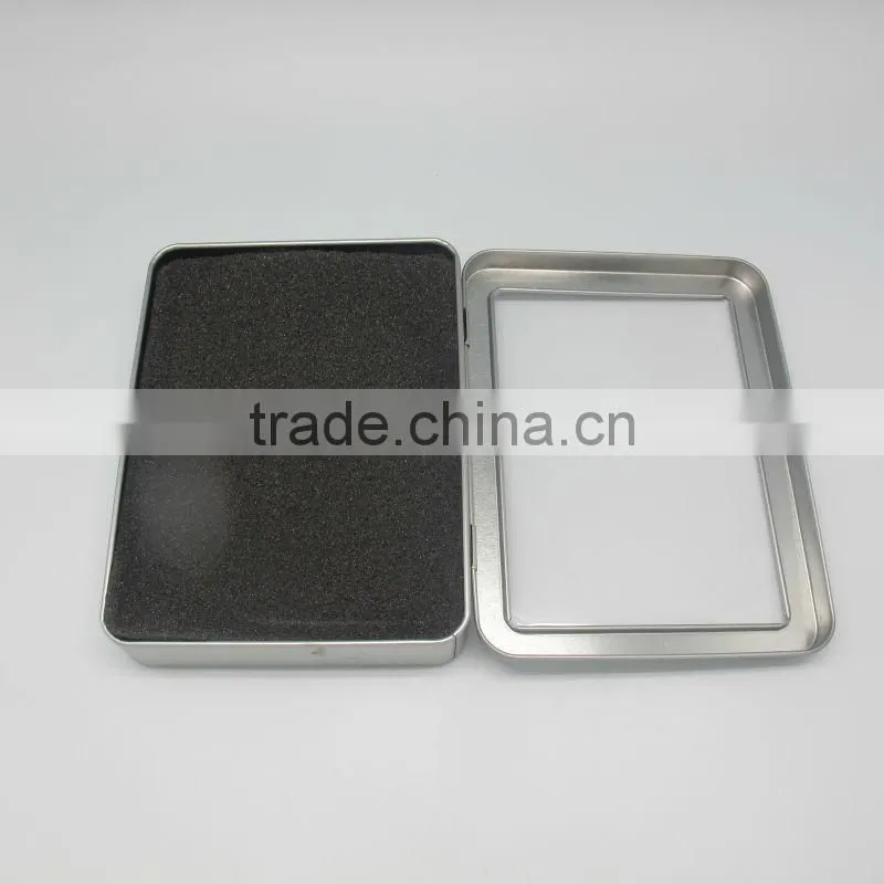 rectangular shape window tin box with hinge lid for watch