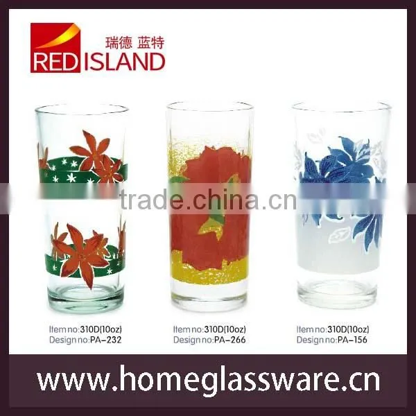 10oz glass with printing designs/water cup/printed glass cup