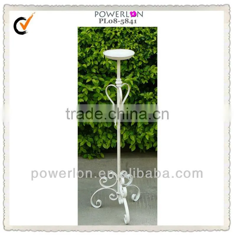 Antique white wrought iron candle stand
