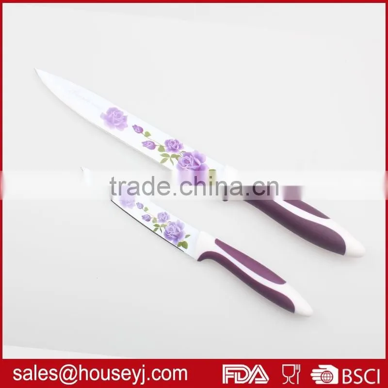 2 pcs printing non stick color kitchen knife set with gift box packing
