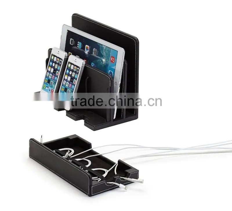Black Leatherette Multi-Device Charging Station and Dock