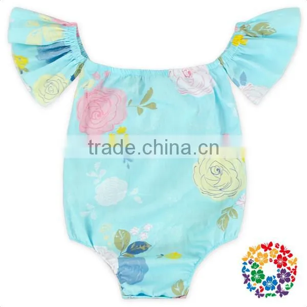 infant baby floral cotton boho short sleeve romper open snap crotch bodysuit