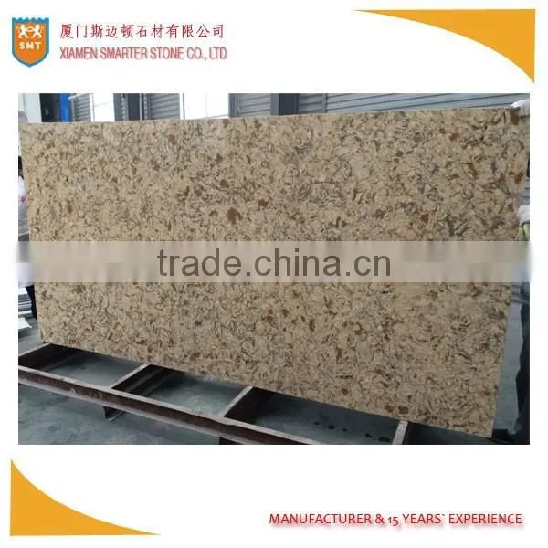 Yellow Vein Artificial Quartz Slab for Indoor Decoration