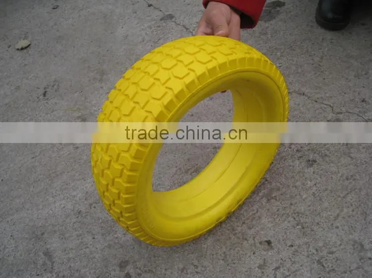 5.0-6 yellow color pu foam tyre solid wheel for tool cart, hand truck