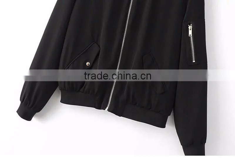 American Apparel Bomber Jacket Two Side Pockets Short Thin Side Zipper Sleeve Coat V-Neck Outerwear