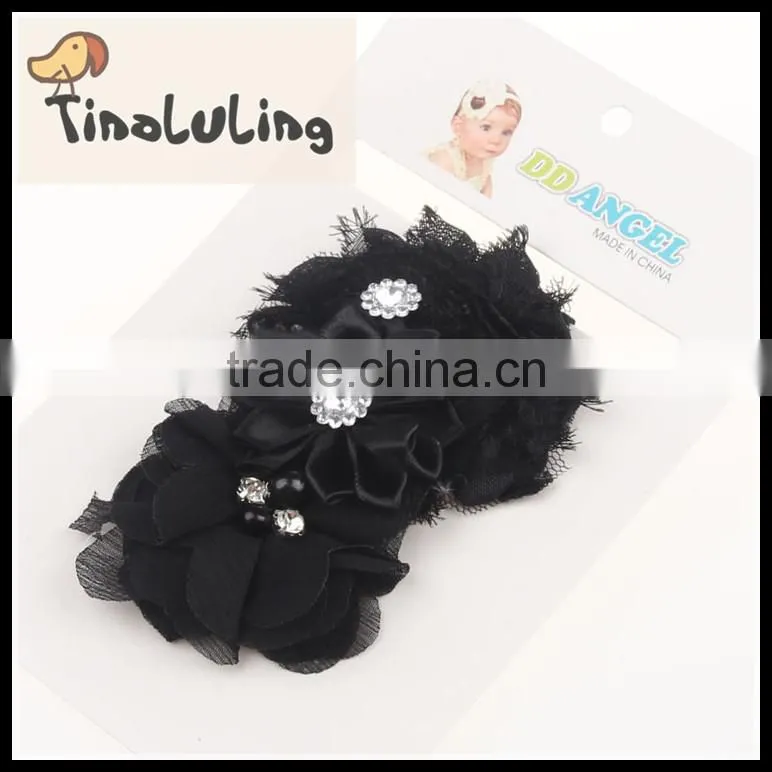 Korean fashion cheap chiffon mesh flower elastic baby headband wholesale