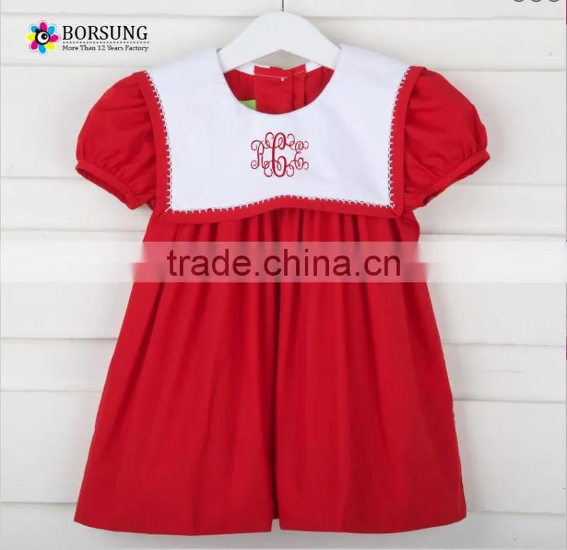 New style smocked O Neck Dress 2017 hot sale casual short sleeve button back baby dress for boutique kids clothing