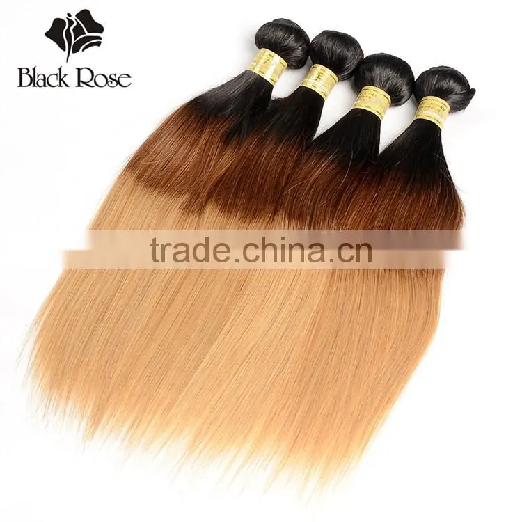 Black Rose Straight Colored Brazilian Ombre Weave Hair, Wholesale Three Tone Ombre Colored Human Hair Extension
