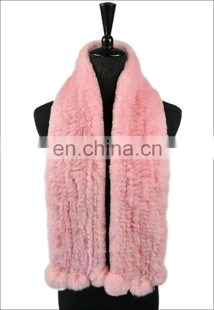 2016 Wholesale cheap good material real rex rabbit fur knitted promotional scarf / handmade scarf