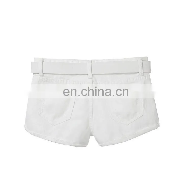 Customized European design lady fashion white demin shorts with blet