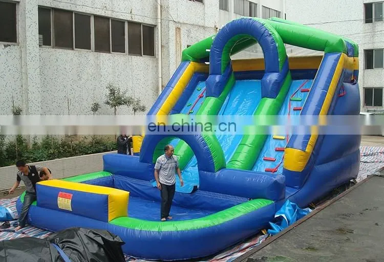 Outdoor giant inflatable water slide with climbing wall