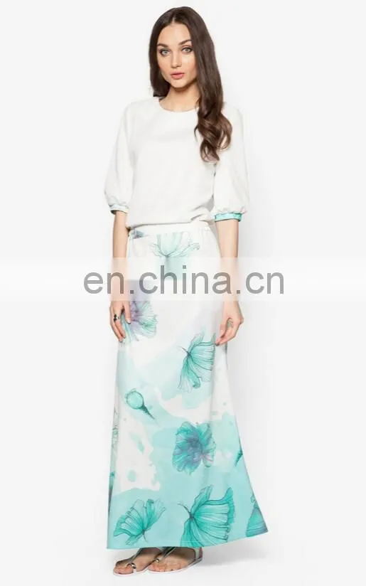 New arrival White fashion Dress digital printing Women Muslimah clothing