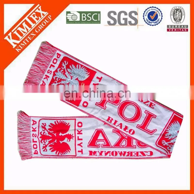 Promotional poland custom woven knitted football scarf