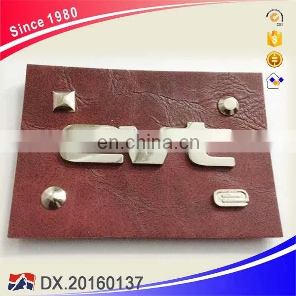 Leather Label with Metal Logo Clothing PU Leather Label