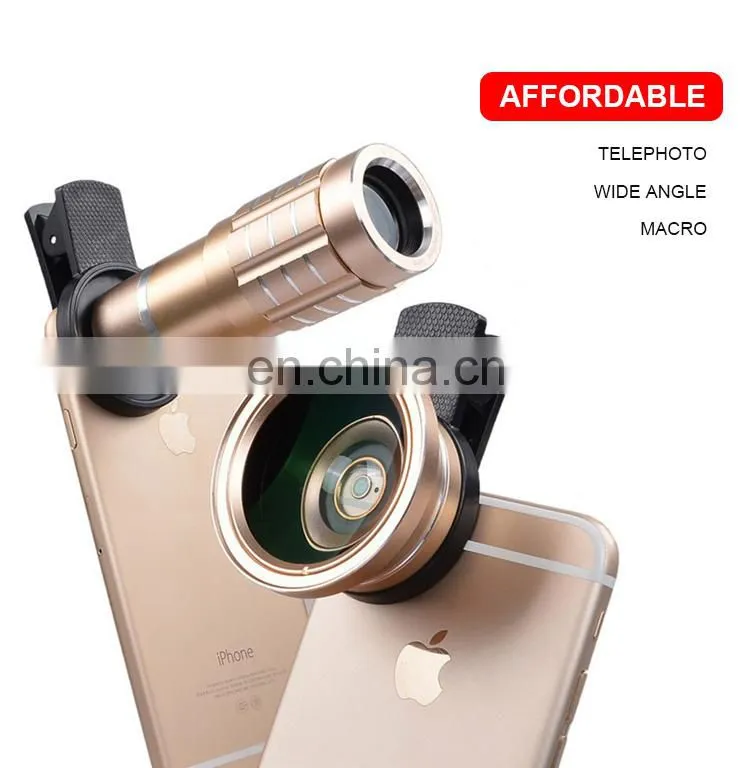 Universal Cell phone 12X Magnification Glass Fisheye Macro Wide Angle Camera Lens