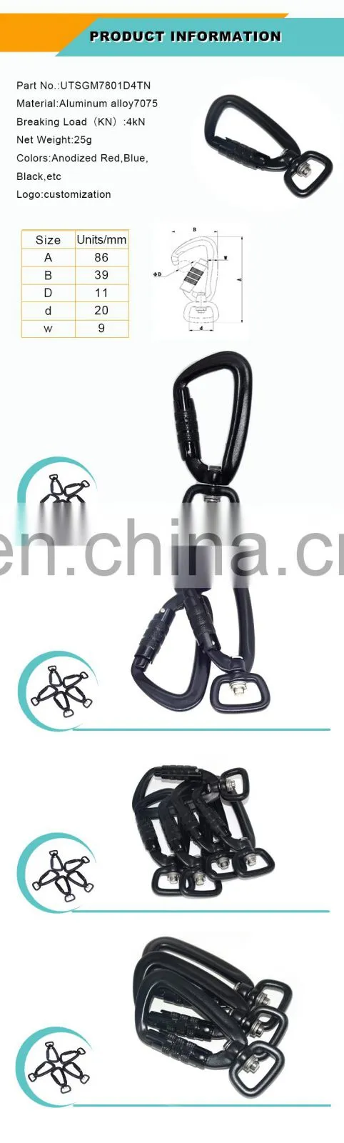 Super aluminum alloy carabiner hook for dog leashes