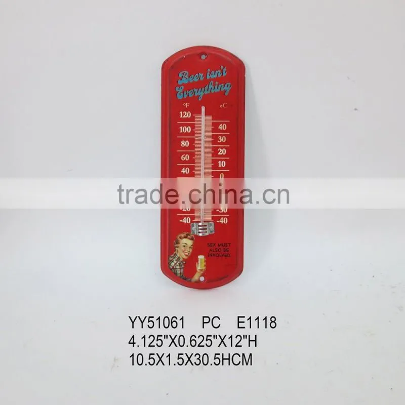 Beer design metal thermometer for wall, cheap tin thermomether