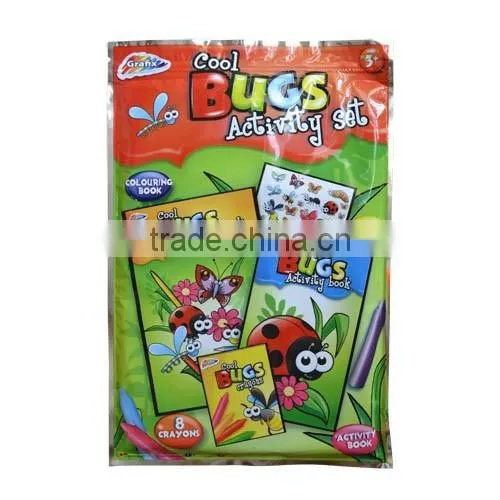 2015 new design drawing set kids coloring book with crayons