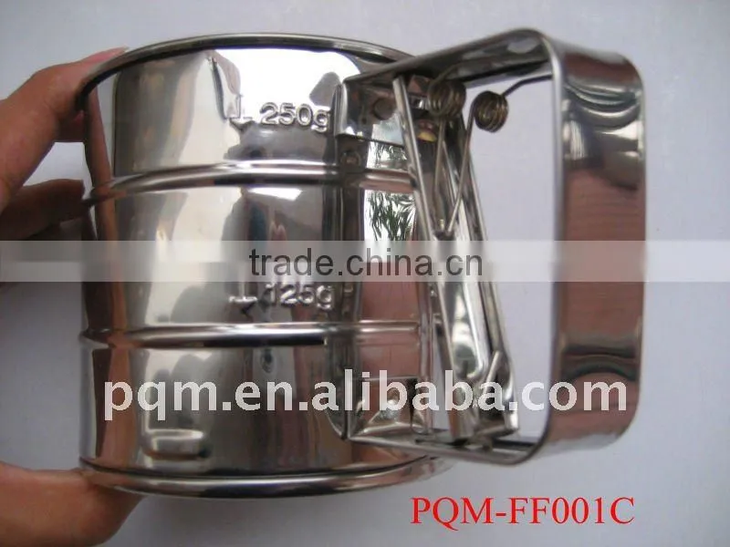 Durability passing FDA 10.3* 9.9 cm hand pressing stainless steel flour sifter with 1 lays meshes 001C