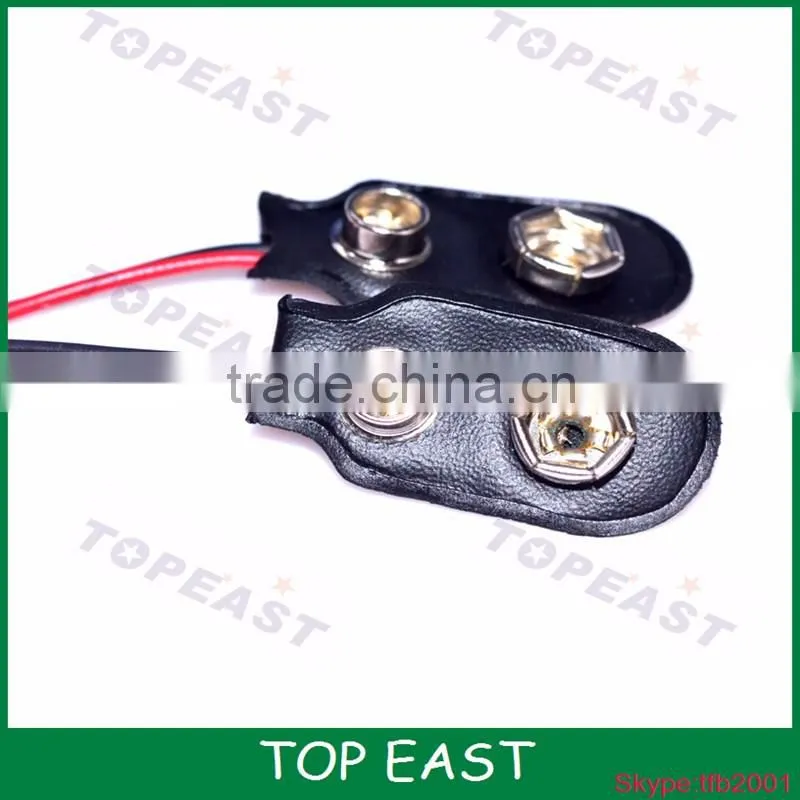 Faux Leather Housing T Type Wired 9V Battery Clips Connector Black color