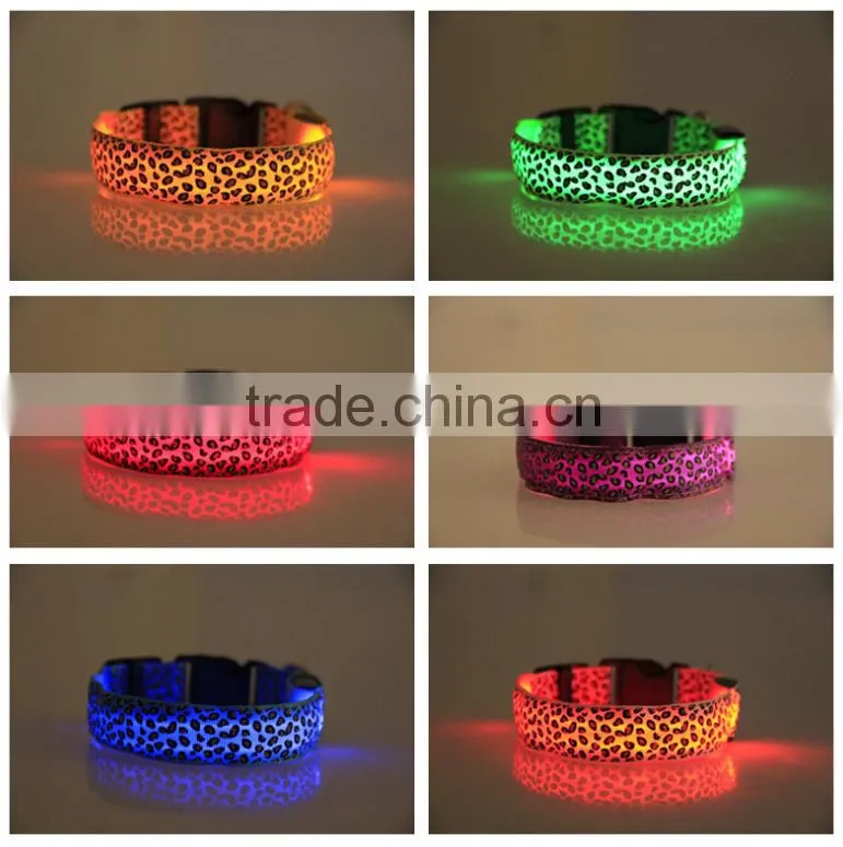 Leopard-print flat fibre LED collar light pet dog collar supports customized size