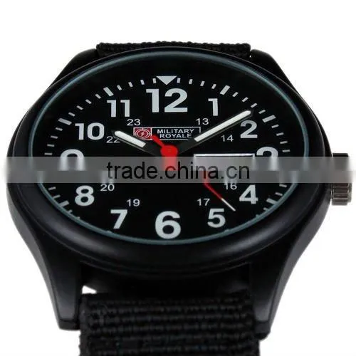Mens Military Black Dial Fabric Strap Swiss Design Date Sport Army Watch MR051