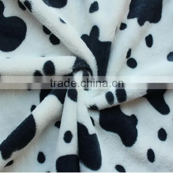 Cow printed soft textile pv plush fabric