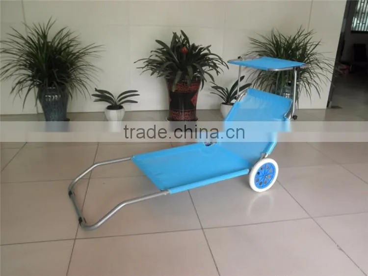 Outdoor Lounge Folding Beach Sleeping Chair Wheels Folding Chair With Sunshade