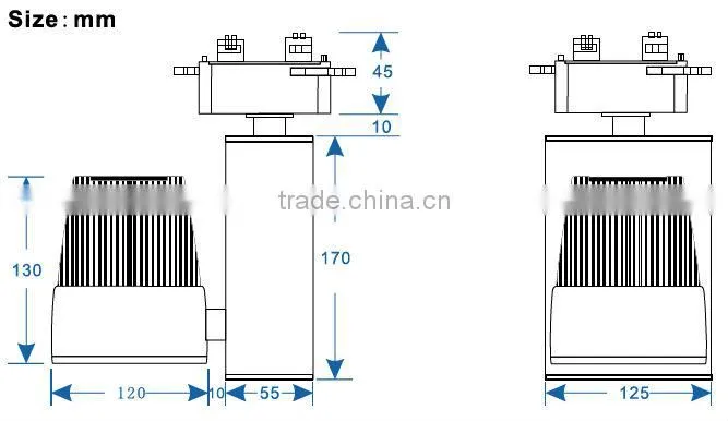 European style Dimmable 30W COB LED Tracklight