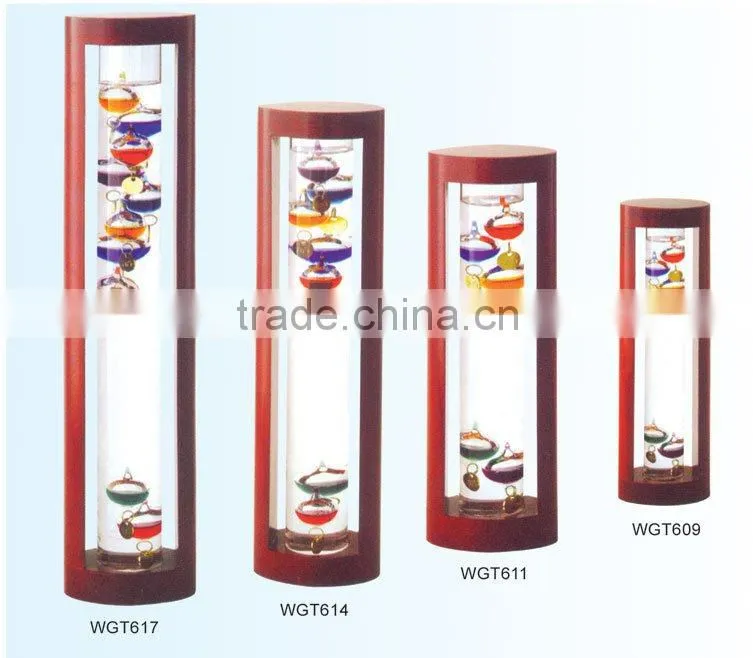 Galileo Thermometer with Wooden Frame Red