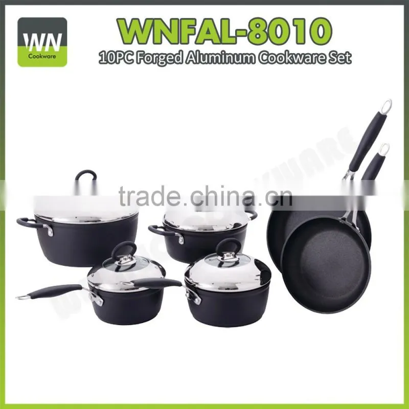 Best quality wooden,silicone handle cookware forged cookware set with ceramic coating and soft touch handle