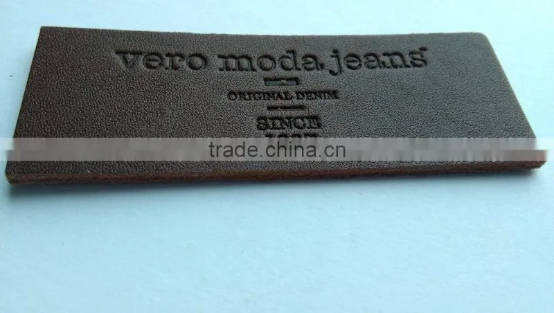 Custom debossed brown real leather flag patches