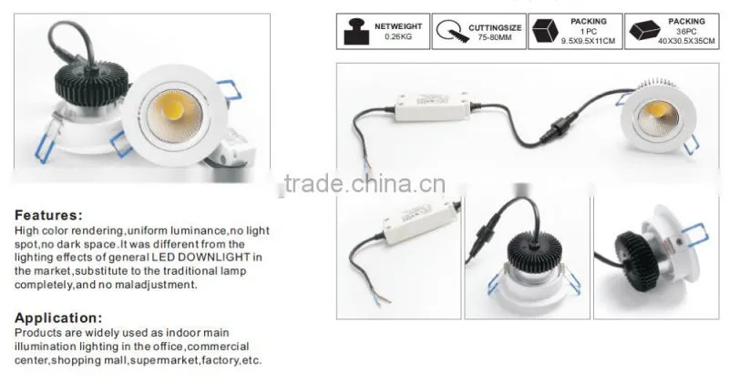 Low height 52mm brass aluminum 6w cob led downlight dimmable with factory price