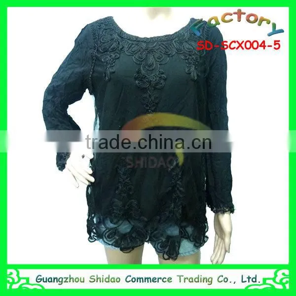 Custom design newest top quality blouse sleeveless crocheted fashion lace blouse