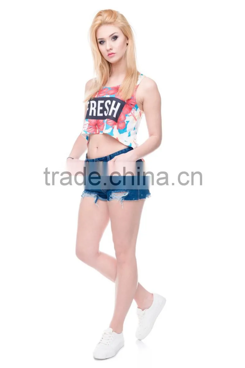 2016 New Women Clothing Digital Print Emoji Lover Custom Ladies Plain Crop Top