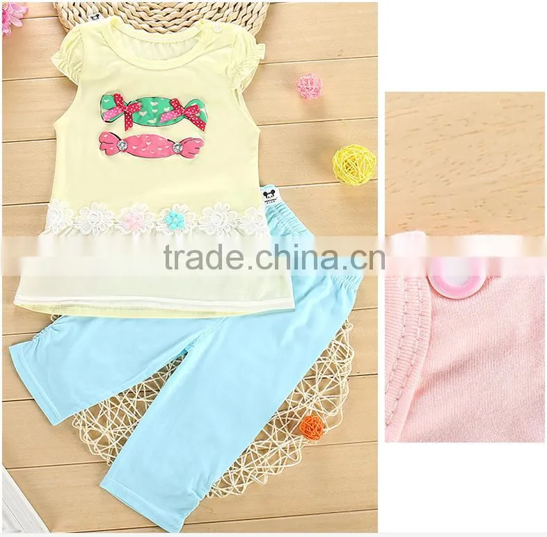 2016 baby girl summer set chest applique girls boutique clothing sets children's clothing sets for girls