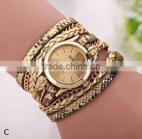 Top selling Women's Leopard 1" Wrap Braided leather bracelet watch/